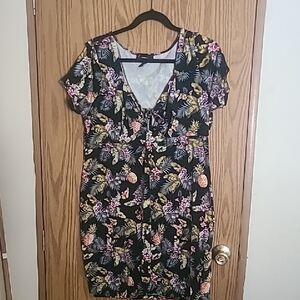 Forever 21 Black Tropical Floral Tie-Front Mini Dress